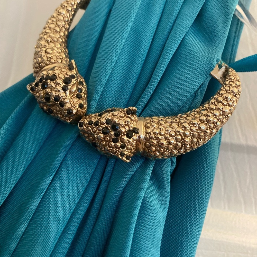 Roberto Cavalli Turquoise Dress with gold panther accents sz 38